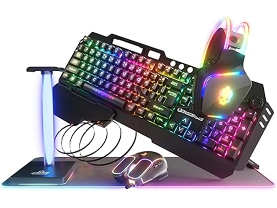 Kit Gaming 6 en 1 Teclado LED, Mouse Ergonómico, Audífonos, Mousepad, Tira LED