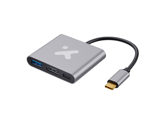 Adaptador Multipuertos Xtech 3 en 1 USB-C, HDMI, USB-A 3.0, USB-C Hembra, Gris