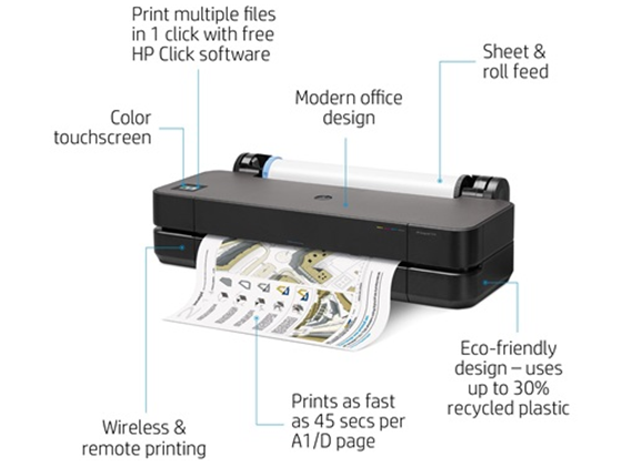 Impresora HP DesignJet T210 Plotter 24" Color, 1200 dpi, WiFi/Ethernet/USB