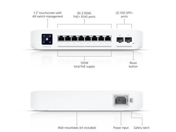 Switch Ubiquiti Enterprise 8 Puertos 2.5GbE POE+ 120W + 2 SFP+ 10GbE Layer 3