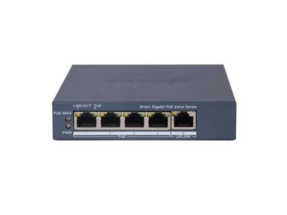 Switch Hikvision 5 Puertos, 4x Gigabit PoE, 1 Uplink, 300m