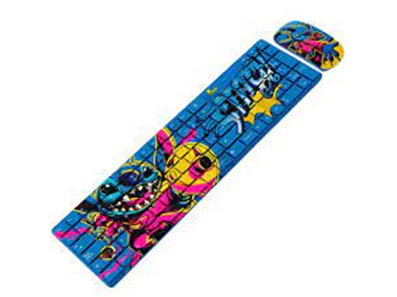 Teclado y Mouse Inalámbrico Xtech Disney Stitch, Óptico, Español – Azul, Amarillo, Magenta