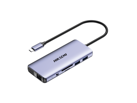 Hub Adaptador Hiksemi USB-C, HDMI 4K, USB 3.0, VGA, SD, Audio, Ethernet