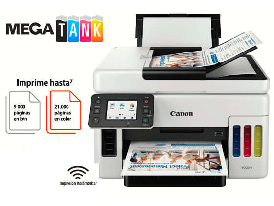 Impresora Canon MAXIFY GX6110 MegaTank Multifuncional Color, 45ppm, ADF, Dúplex, WiFi/Ethernet